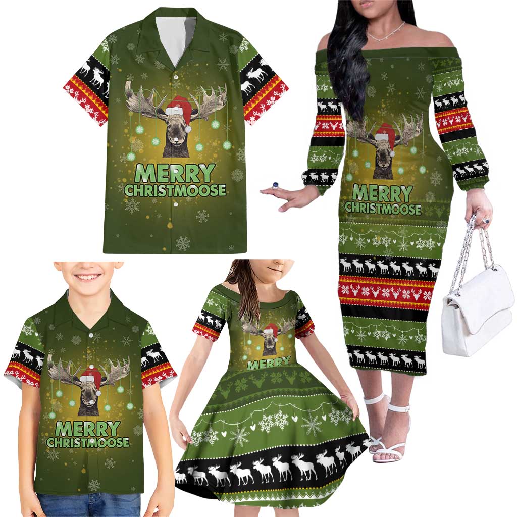 Merry ChristMoose Christmas Family Matching Off The Shoulder Long Sleeve Dress and Hawaiian Shirt Xmas Holiday Patterns - Wonder Print Shop