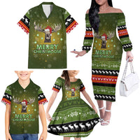 Merry ChristMoose Christmas Family Matching Off The Shoulder Long Sleeve Dress and Hawaiian Shirt Xmas Holiday Patterns - Wonder Print Shop
