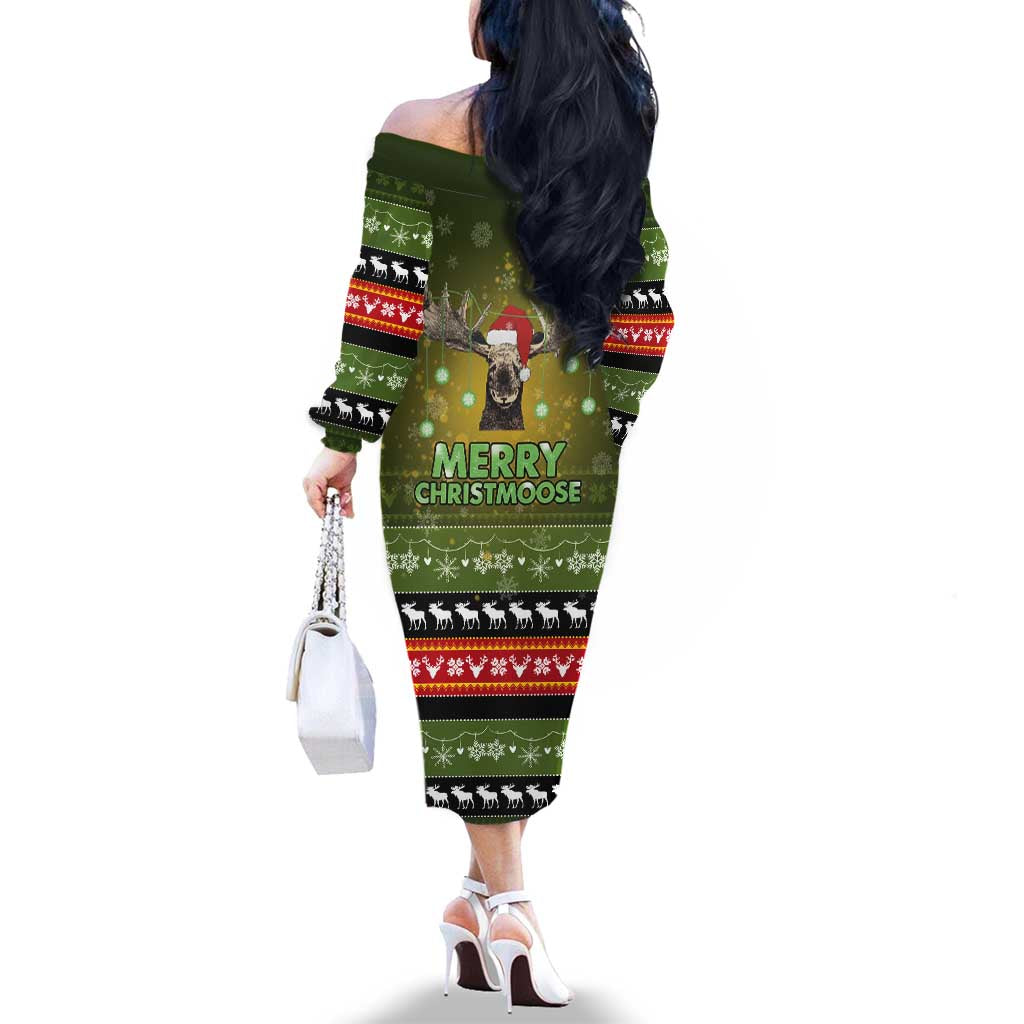 Merry ChristMoose Christmas Family Matching Off The Shoulder Long Sleeve Dress and Hawaiian Shirt Xmas Holiday Patterns - Wonder Print Shop