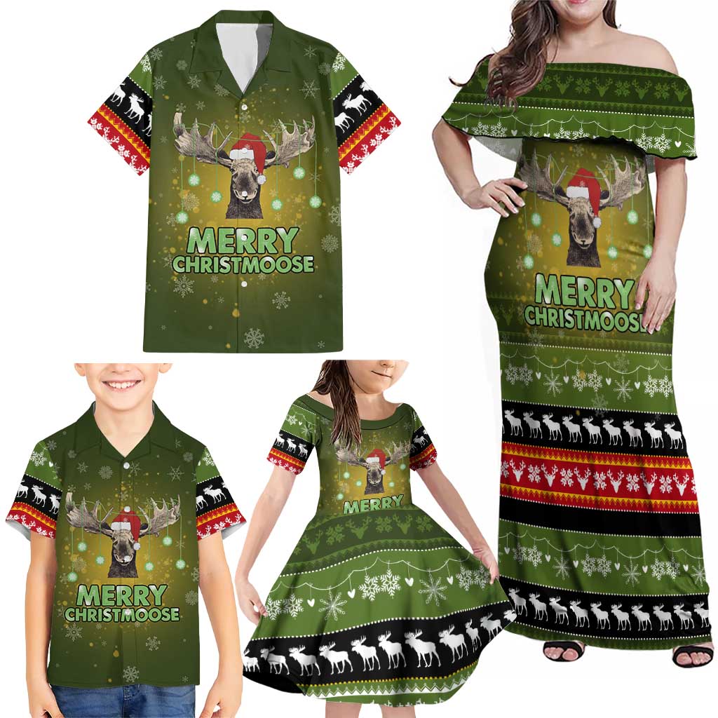 Merry ChristMoose Christmas Family Matching Off Shoulder Maxi Dress and Hawaiian Shirt Xmas Holiday Patterns - Wonder Print Shop