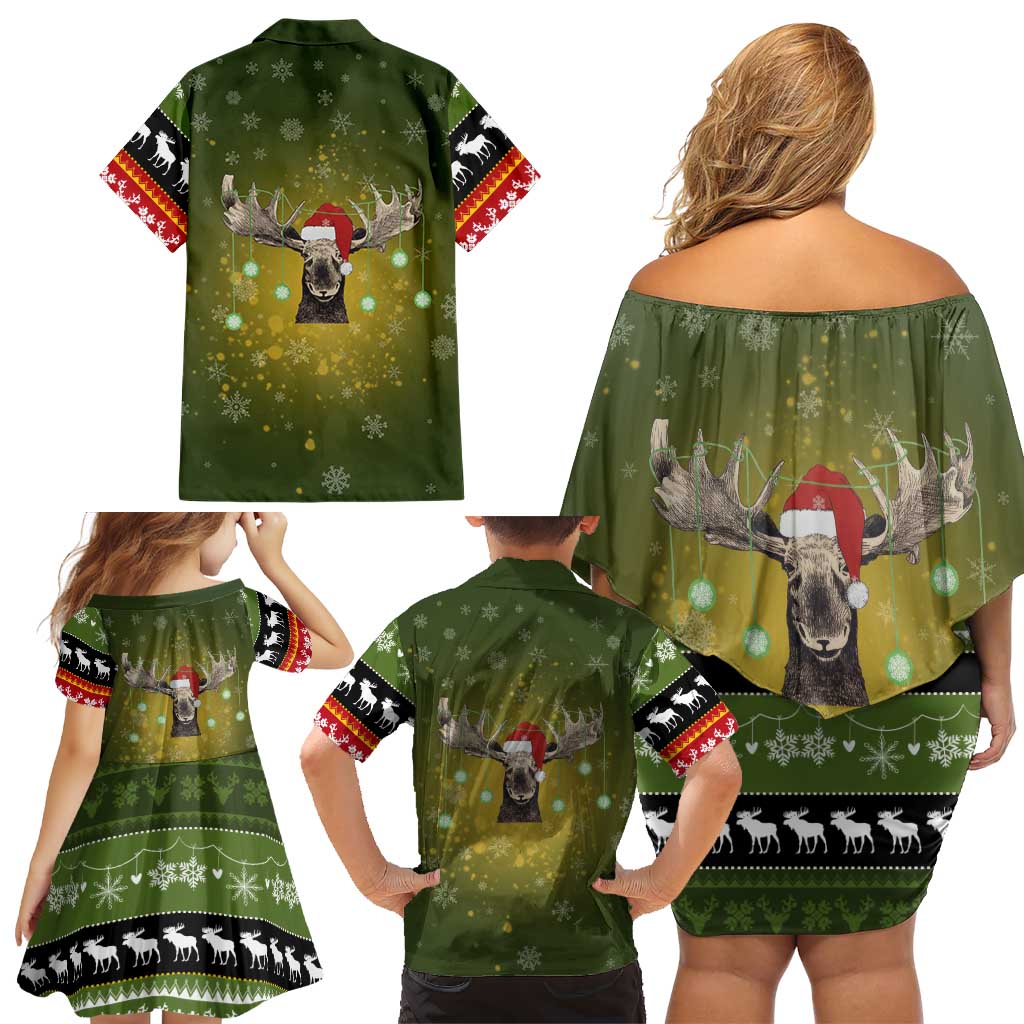 Merry ChristMoose Christmas Family Matching Off Shoulder Short Dress and Hawaiian Shirt Xmas Holiday Patterns - Wonder Print Shop