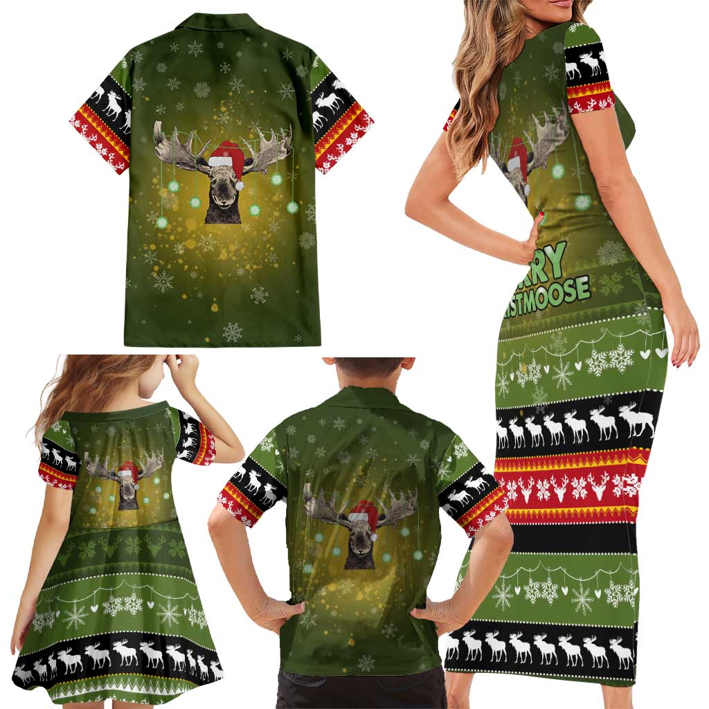 Merry ChristMoose Christmas Family Matching Short Sleeve Bodycon Dress and Hawaiian Shirt Xmas Holiday Patterns - Wonder Print Shop