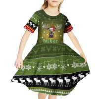 Merry ChristMoose Christmas Kid Short Sleeve Dress Xmas Holiday Patterns - Wonder Print Shop
