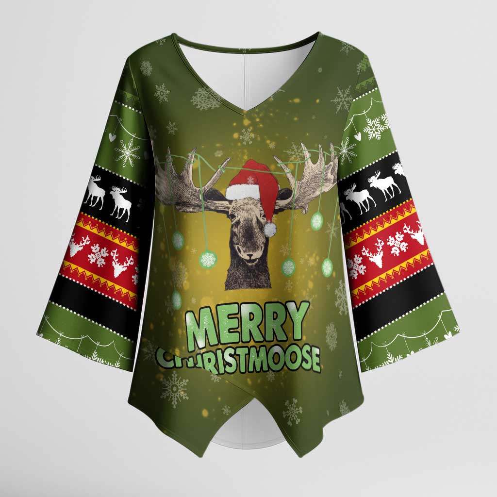 Merry ChristMoose Christmas Kimono Sleeve Blouse Xmas Holiday Patterns - Wonder Print Shop