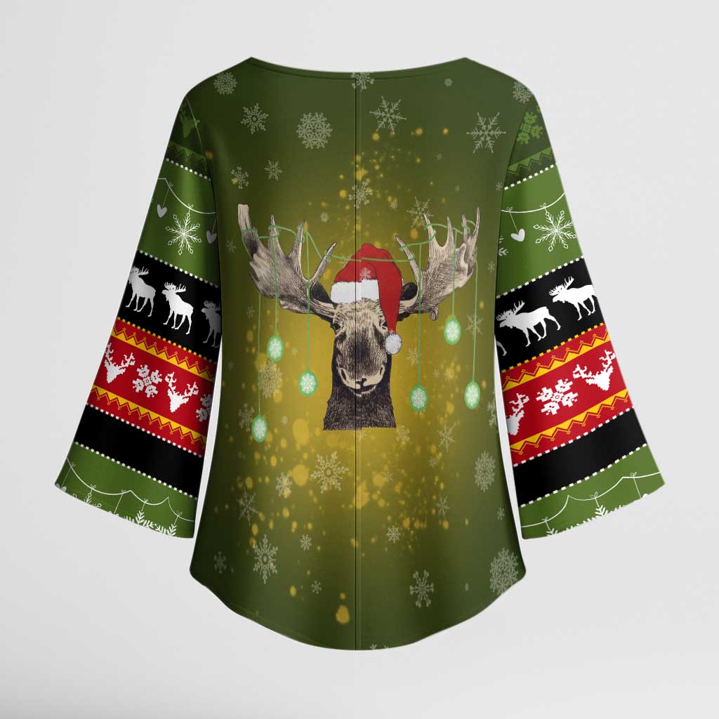 Merry ChristMoose Christmas Kimono Sleeve Blouse Xmas Holiday Patterns - Wonder Print Shop