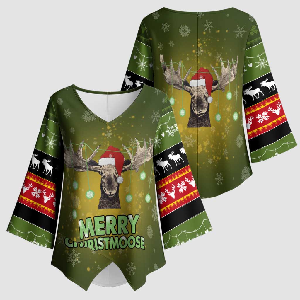 Merry ChristMoose Christmas Kimono Sleeve Blouse Xmas Holiday Patterns - Wonder Print Shop