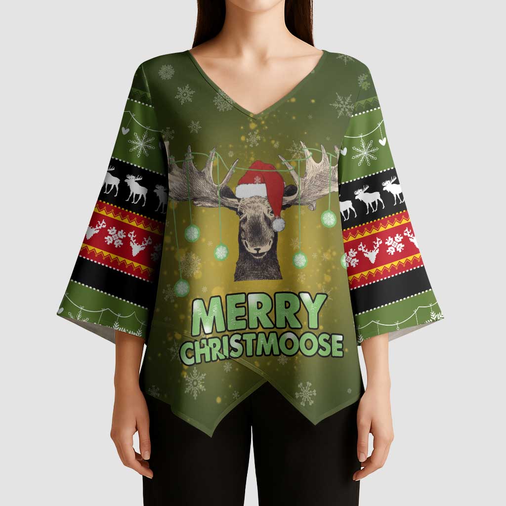 Merry ChristMoose Christmas Kimono Sleeve Blouse Xmas Holiday Patterns - Wonder Print Shop