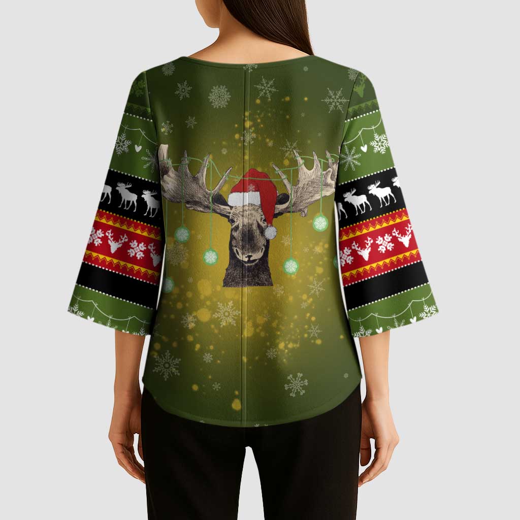 Merry ChristMoose Christmas Kimono Sleeve Blouse Xmas Holiday Patterns - Wonder Print Shop