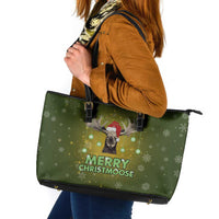 Merry ChristMoose Christmas Leather Tote Bag Xmas Holiday Patterns - Wonder Print Shop