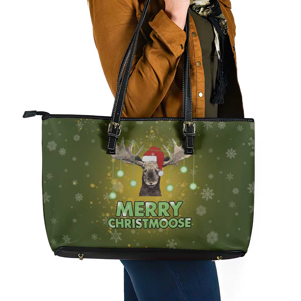 Merry ChristMoose Christmas Leather Tote Bag Xmas Holiday Patterns - Wonder Print Shop