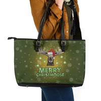 Merry ChristMoose Christmas Leather Tote Bag Xmas Holiday Patterns - Wonder Print Shop