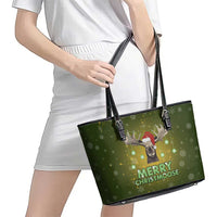 Merry ChristMoose Christmas Leather Tote Bag Xmas Holiday Patterns - Wonder Print Shop
