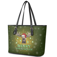 Merry ChristMoose Christmas Leather Tote Bag Xmas Holiday Patterns - Wonder Print Shop