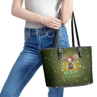 Merry ChristMoose Christmas Leather Tote Bag Xmas Holiday Patterns - Wonder Print Shop