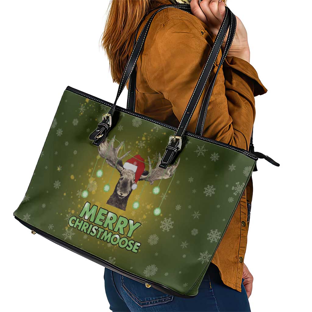 Merry ChristMoose Christmas Leather Tote Bag Xmas Holiday Patterns - Wonder Print Shop