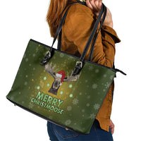 Merry ChristMoose Christmas Leather Tote Bag Xmas Holiday Patterns - Wonder Print Shop