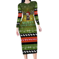 Merry ChristMoose Christmas Long Sleeve Bodycon Dress Xmas Holiday Patterns - Wonder Print Shop