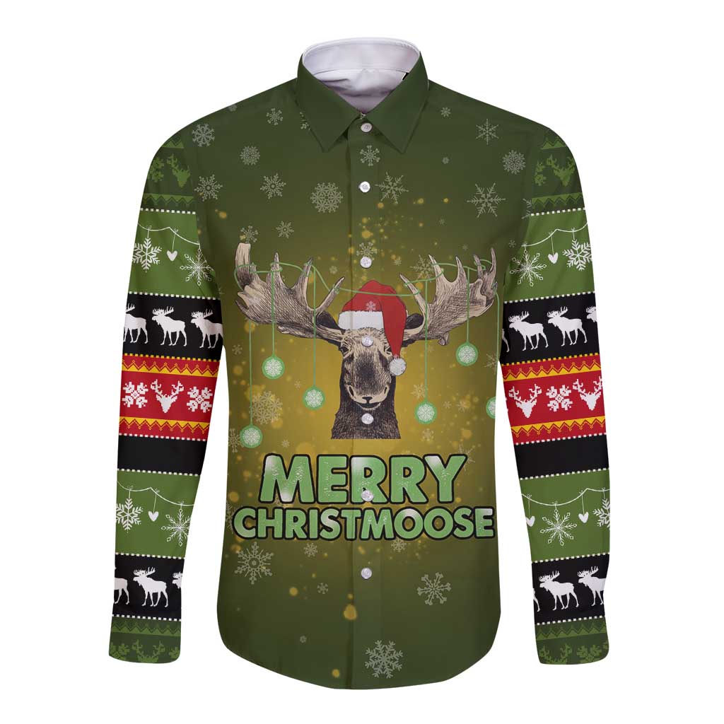 Merry ChristMoose Christmas Long Sleeve Button Shirt Xmas Holiday Patterns - Wonder Print Shop