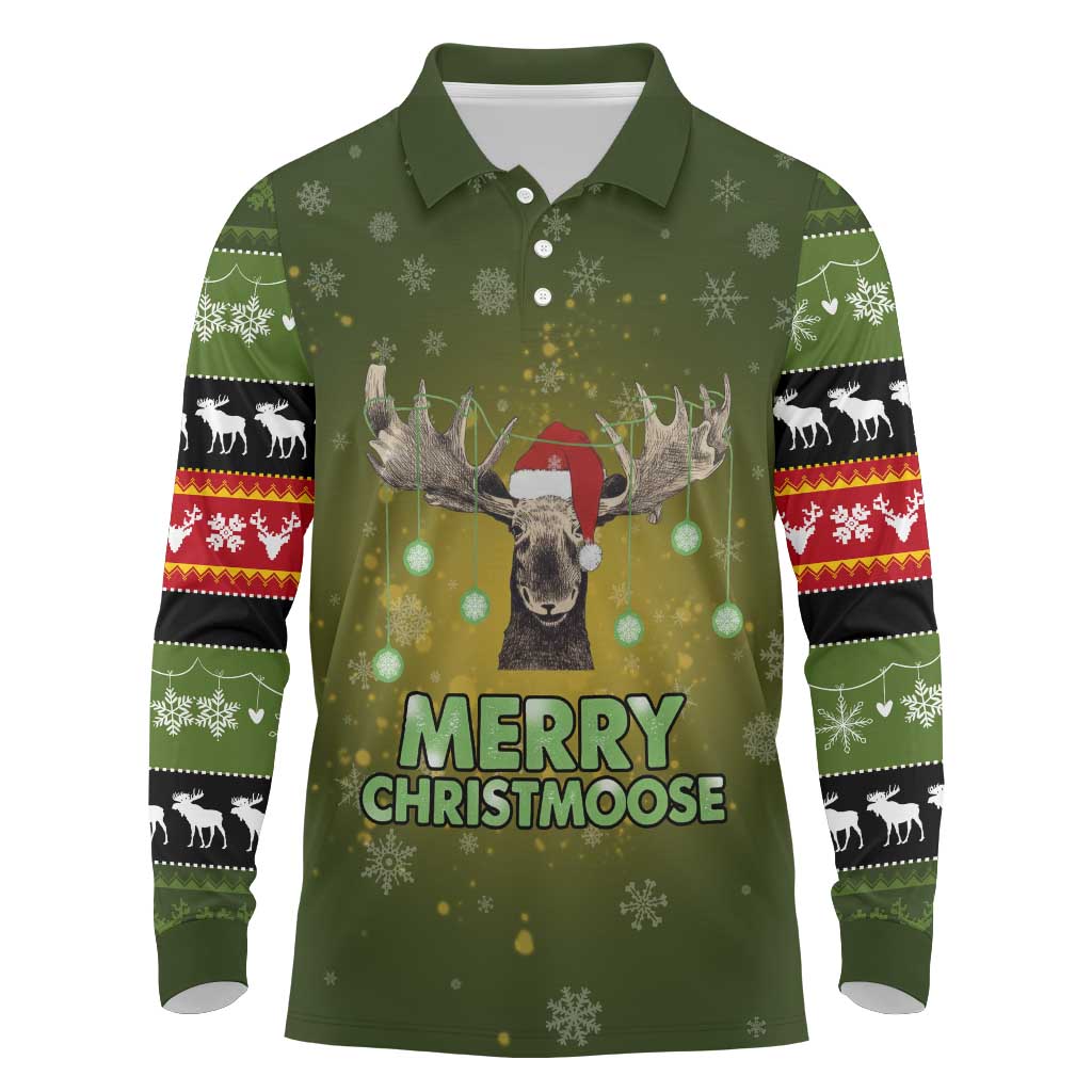 Merry ChristMoose Christmas Long Sleeve Polo Shirt Xmas Holiday Patterns - Wonder Print Shop
