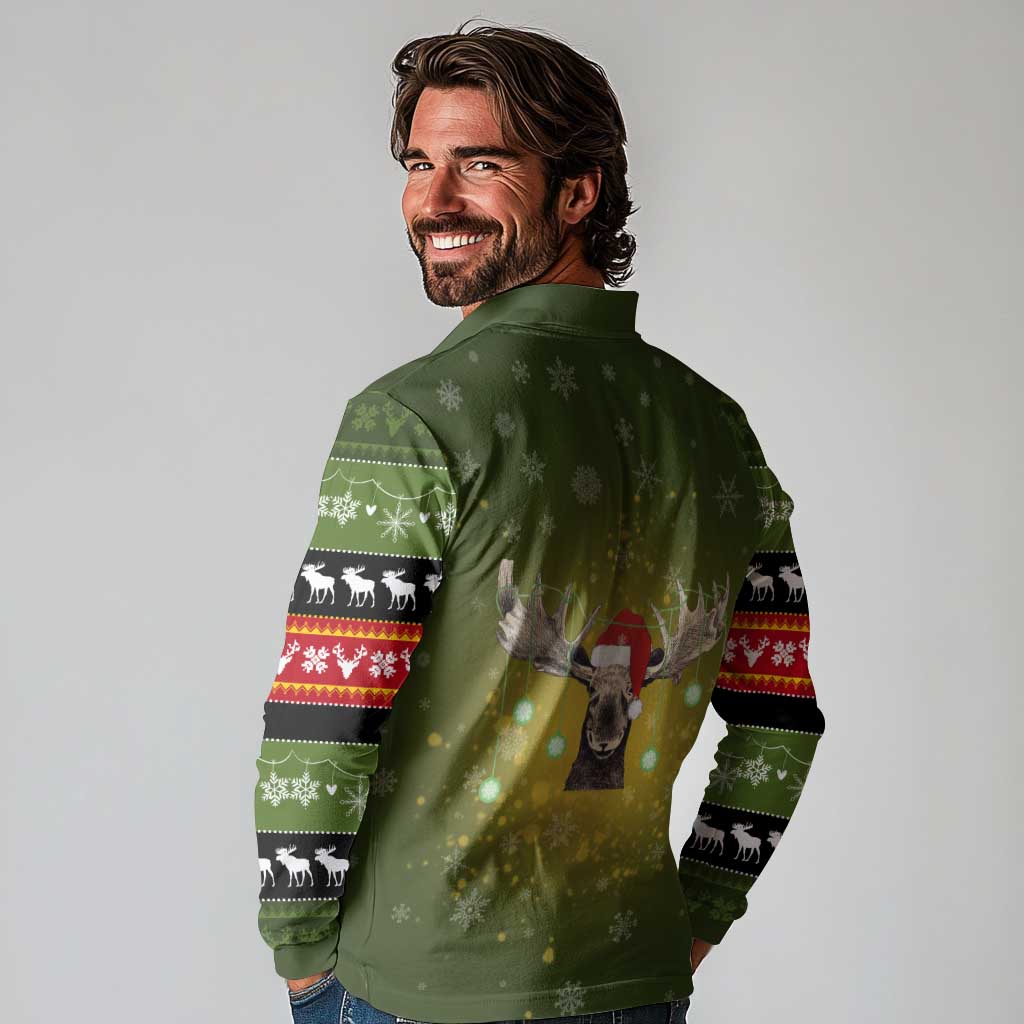 Merry ChristMoose Christmas Long Sleeve Polo Shirt Xmas Holiday Patterns - Wonder Print Shop