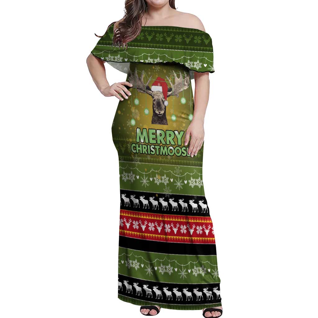 Merry ChristMoose Christmas Off Shoulder Maxi Dress Xmas Holiday Patterns - Wonder Print Shop