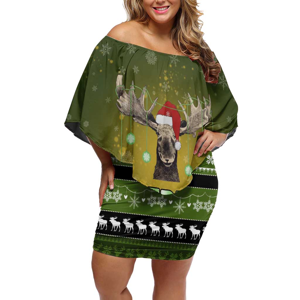 Merry ChristMoose Christmas Off Shoulder Short Dress Xmas Holiday Patterns - Wonder Print Shop
