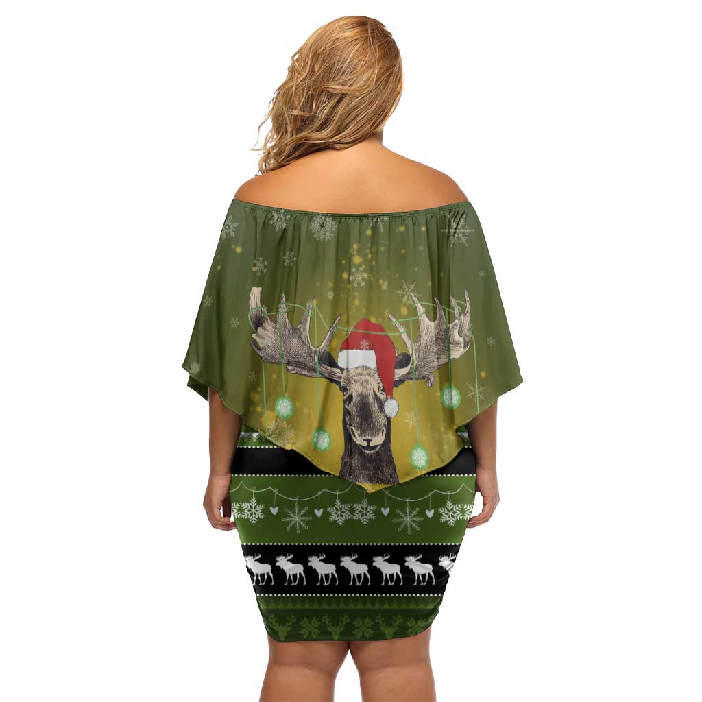 Merry ChristMoose Christmas Off Shoulder Short Dress Xmas Holiday Patterns - Wonder Print Shop