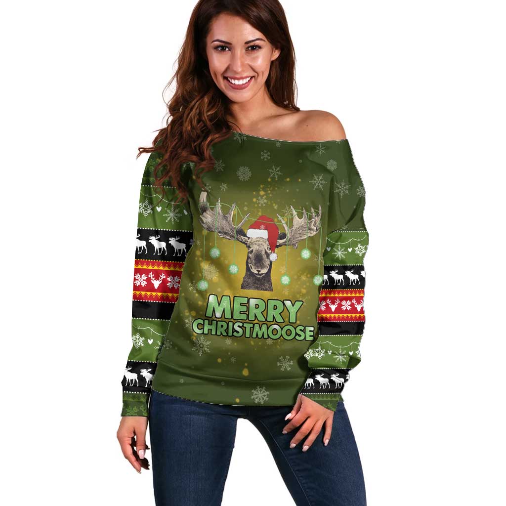 Merry ChristMoose Christmas Off Shoulder Sweater Xmas Holiday Patterns - Wonder Print Shop