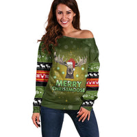Merry ChristMoose Christmas Off Shoulder Sweater Xmas Holiday Patterns - Wonder Print Shop