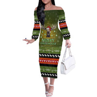 Merry ChristMoose Christmas Off The Shoulder Long Sleeve Dress Xmas Holiday Patterns - Wonder Print Shop