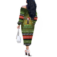 Merry ChristMoose Christmas Off The Shoulder Long Sleeve Dress Xmas Holiday Patterns - Wonder Print Shop