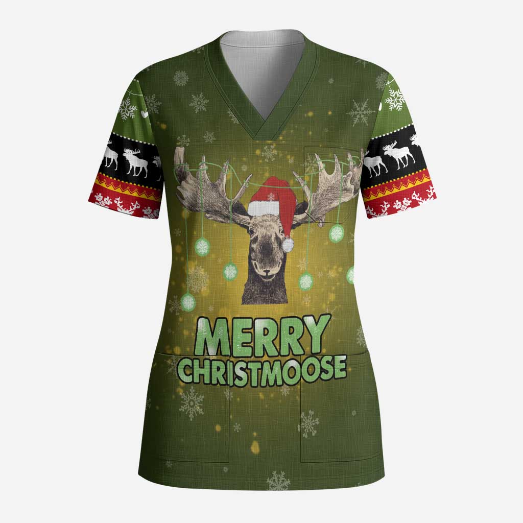 Merry ChristMoose Christmas Scrub Top Xmas Holiday Patterns - Wonder Print Shop