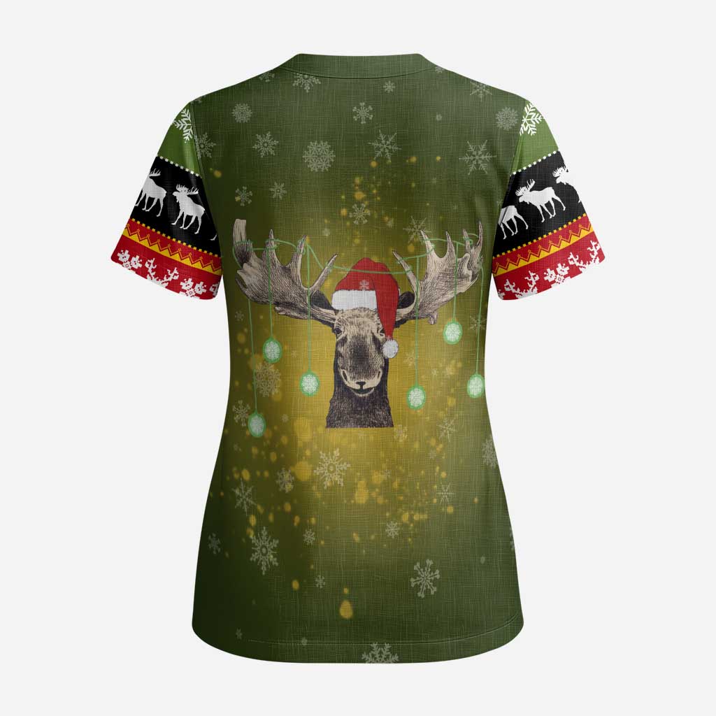 Merry ChristMoose Christmas Scrub Top Xmas Holiday Patterns - Wonder Print Shop