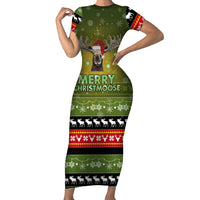 Merry ChristMoose Christmas Short Sleeve Bodycon Dress Xmas Holiday Patterns - Wonder Print Shop