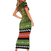 Merry ChristMoose Christmas Short Sleeve Bodycon Dress Xmas Holiday Patterns - Wonder Print Shop