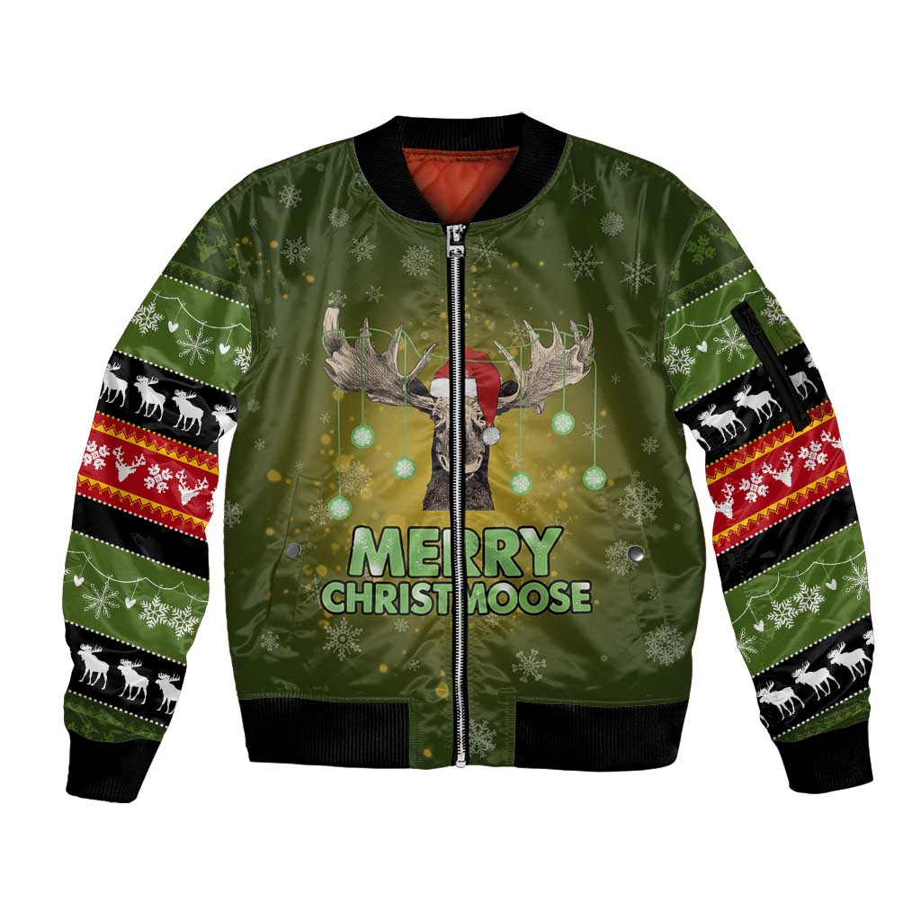 Merry ChristMoose Christmas Sleeve Zip Bomber Jacket Xmas Holiday Patterns - Wonder Print Shop