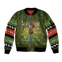 Merry ChristMoose Christmas Sleeve Zip Bomber Jacket Xmas Holiday Patterns - Wonder Print Shop