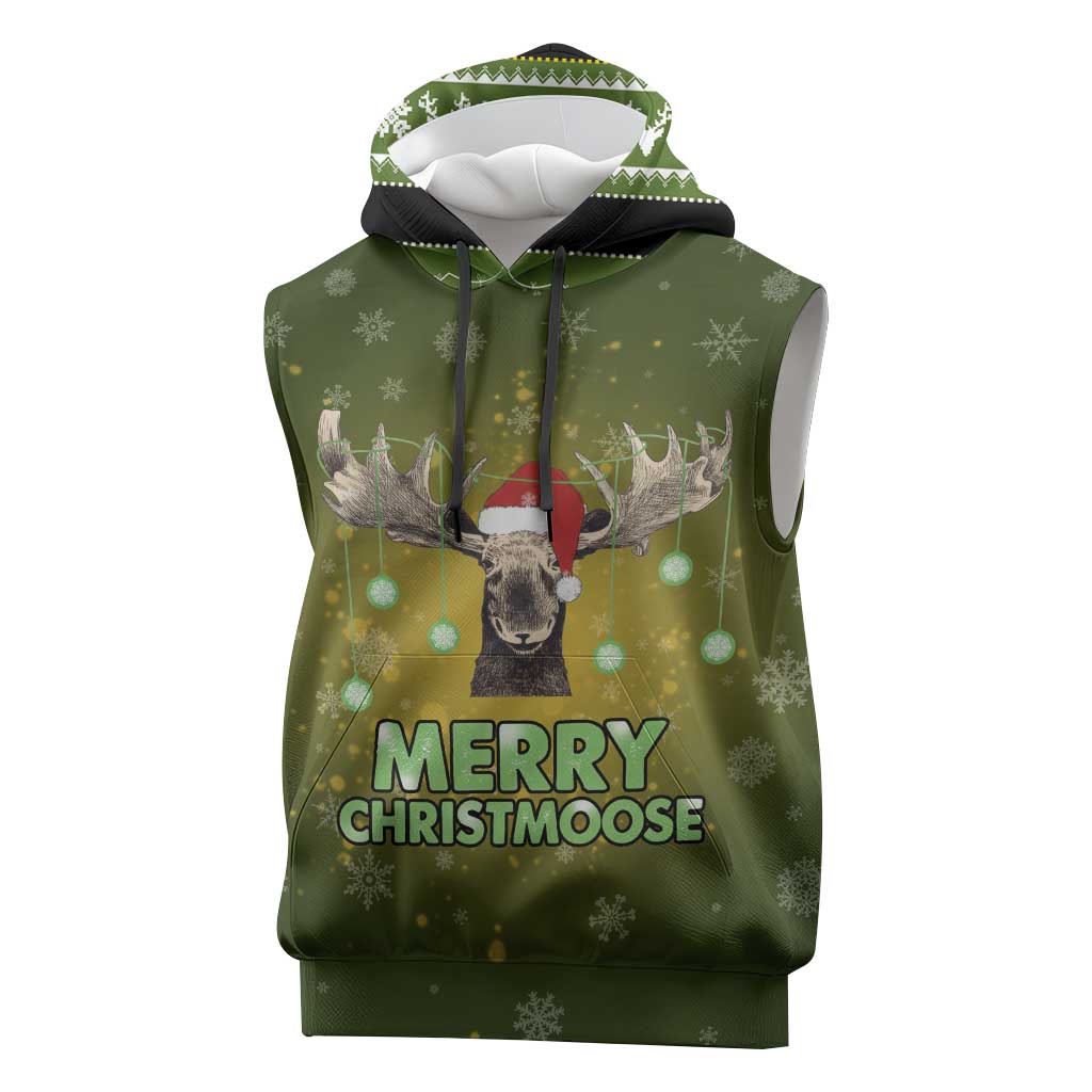 Merry ChristMoose Christmas Sleeveless Hoodie Xmas Holiday Patterns - Wonder Print Shop