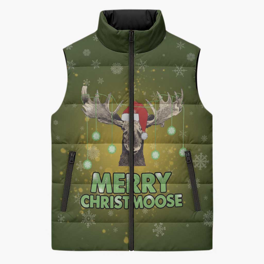 Merry ChristMoose Christmas Sleeveless Puffer Jacket Xmas Holiday Patterns - Wonder Print Shop