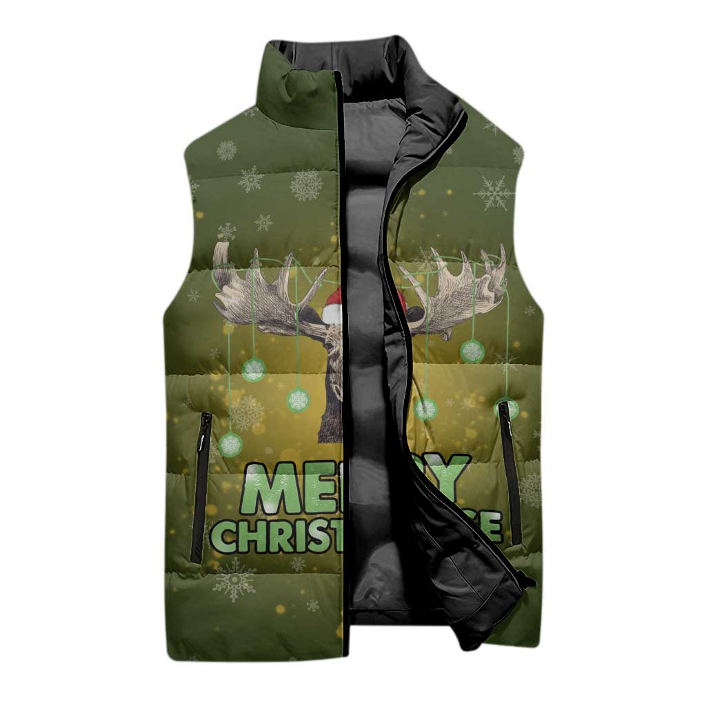 Merry ChristMoose Christmas Sleeveless Puffer Jacket Xmas Holiday Patterns - Wonder Print Shop