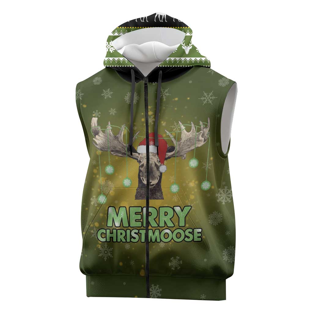 Merry ChristMoose Christmas Sleeveless Zip Hoodie Xmas Holiday Patterns - Wonder Print Shop
