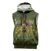 Merry ChristMoose Christmas Sleeveless Zip Hoodie Xmas Holiday Patterns - Wonder Print Shop