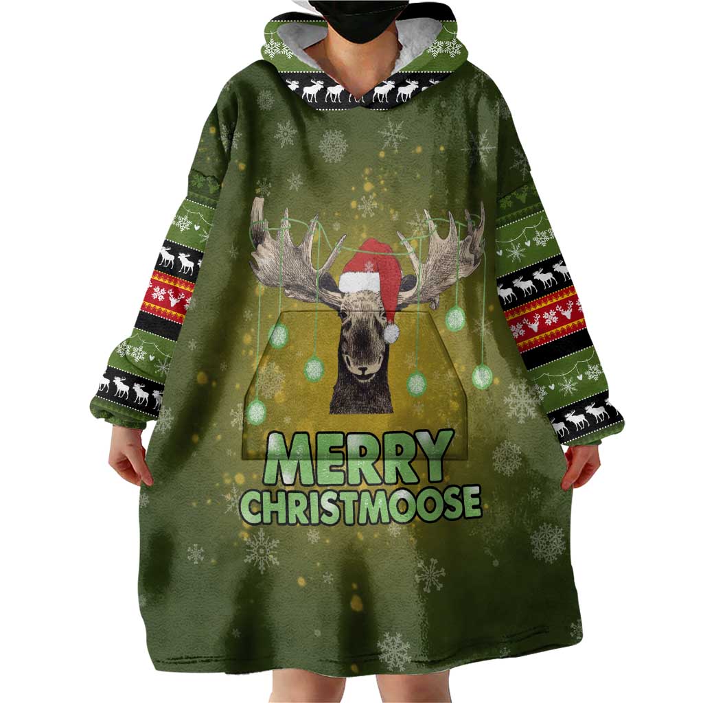 Merry ChristMoose Christmas Wearable Blanket Hoodie Xmas Holiday Patterns - Wonder Print Shop