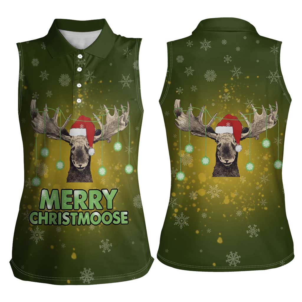 Merry ChristMoose Christmas Women Sleeveless Polo Shirt Xmas Holiday Patterns - Wonder Print Shop