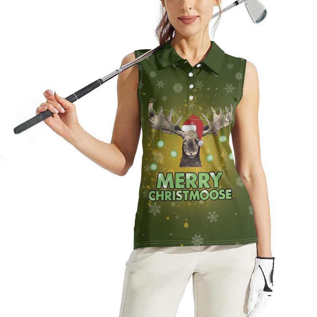 Merry ChristMoose Christmas Women Sleeveless Polo Shirt Xmas Holiday Patterns - Wonder Print Shop