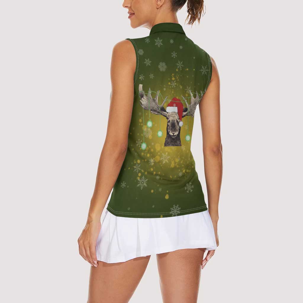 Merry ChristMoose Christmas Women Sleeveless Polo Shirt Xmas Holiday Patterns - Wonder Print Shop