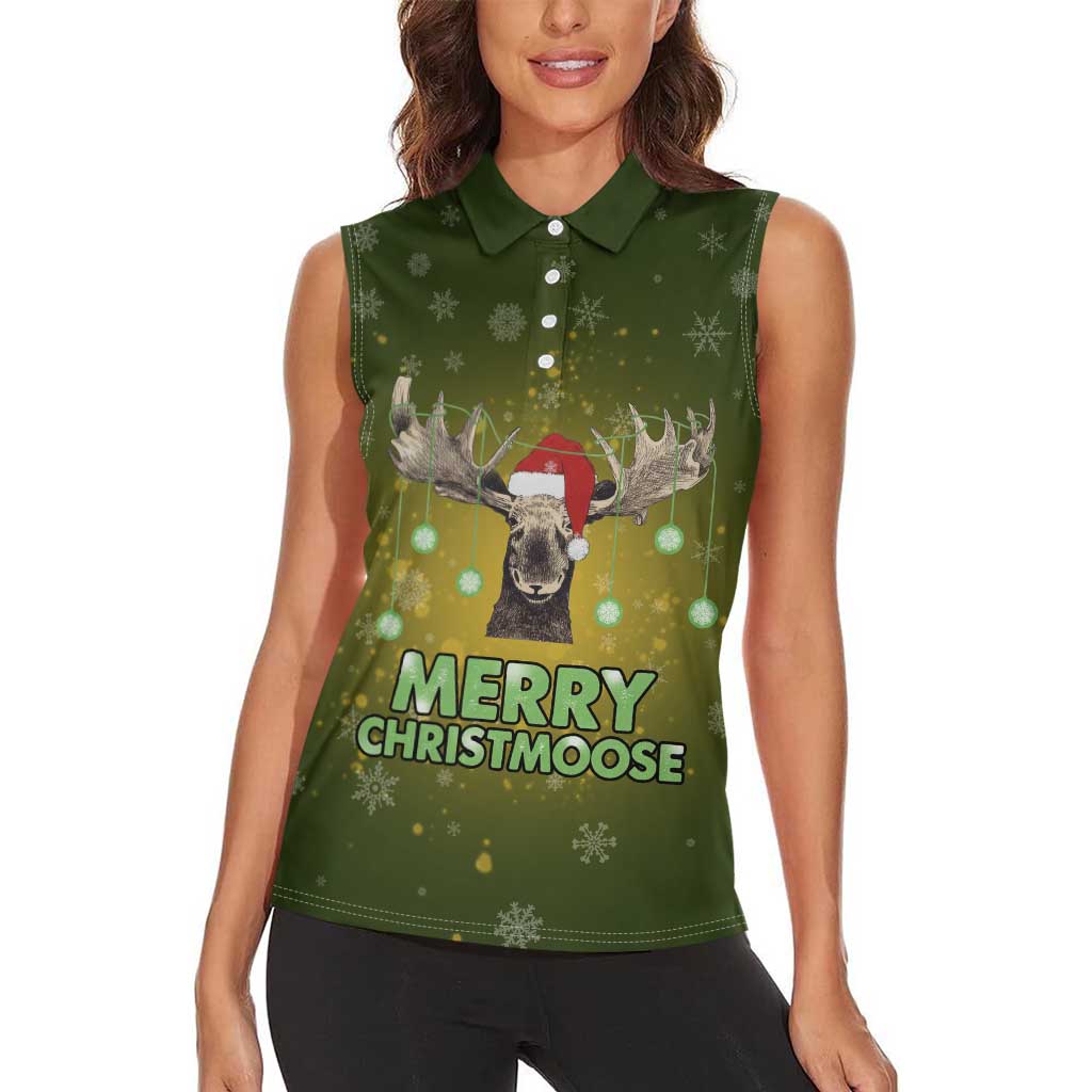 Merry ChristMoose Christmas Women Sleeveless Polo Shirt Xmas Holiday Patterns - Wonder Print Shop