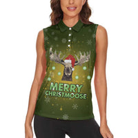 Merry ChristMoose Christmas Women Sleeveless Polo Shirt Xmas Holiday Patterns - Wonder Print Shop
