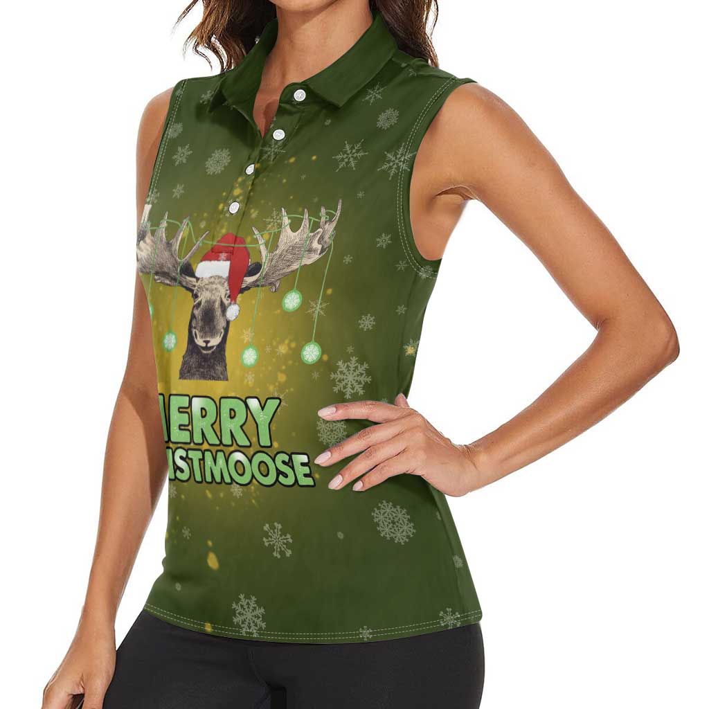 Merry ChristMoose Christmas Women Sleeveless Polo Shirt Xmas Holiday Patterns - Wonder Print Shop