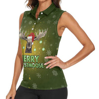 Merry ChristMoose Christmas Women Sleeveless Polo Shirt Xmas Holiday Patterns - Wonder Print Shop